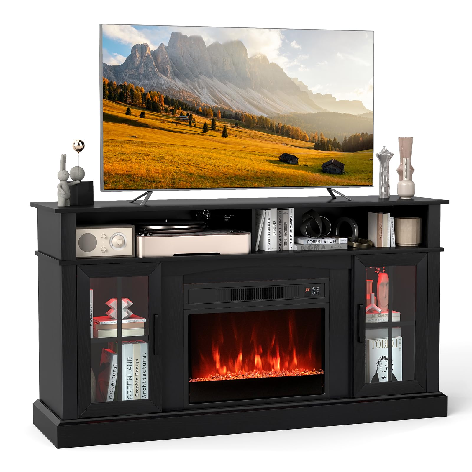 Tangkula Fireplace TV Stand for 65 Inch TV for Living Room